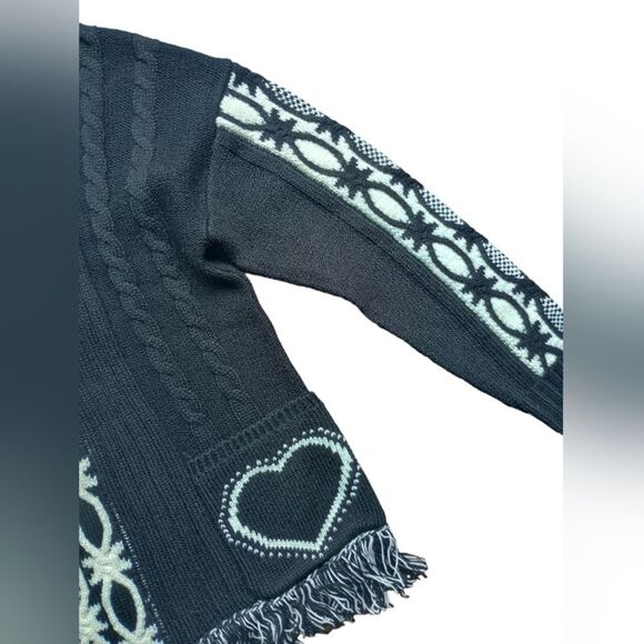 NWT Desigual Jers Brixton Wool Blend Knitted Heart Pullover Sweater Black White - Picture 6 of 15